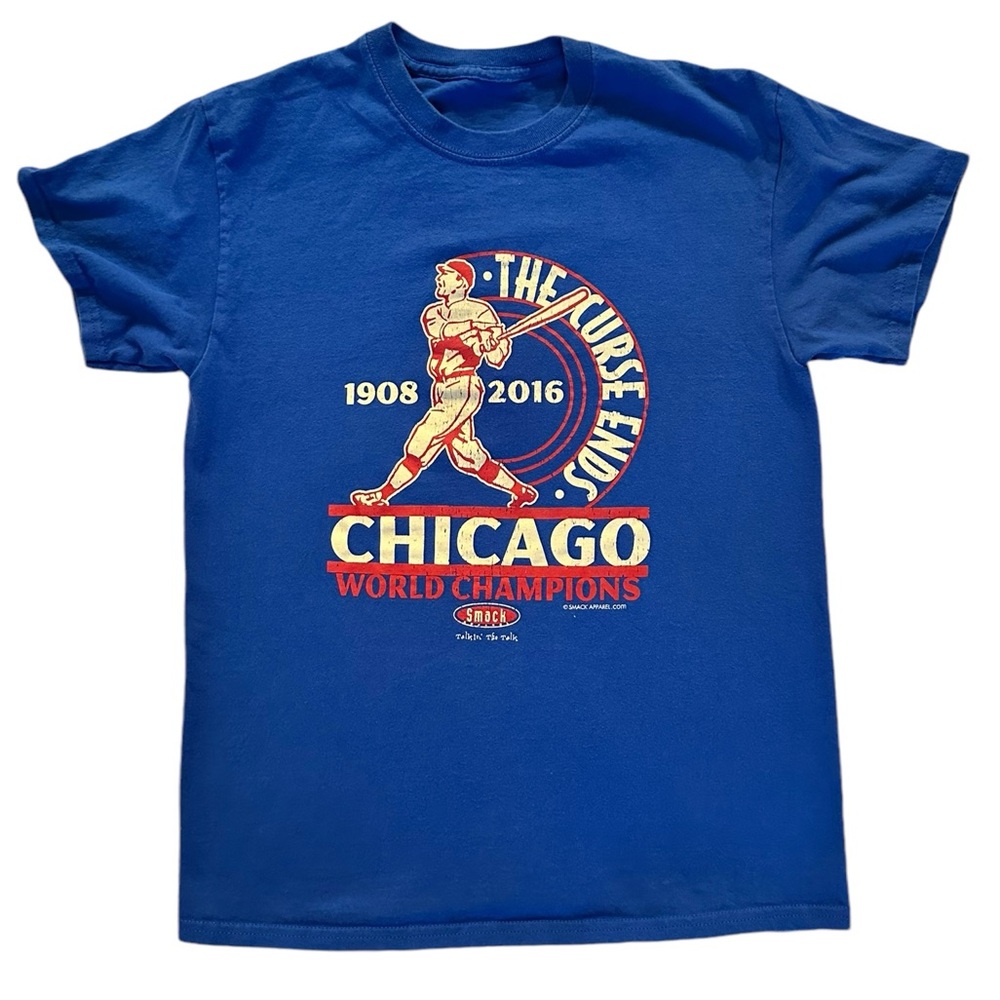 MLB Chicago Cubs Baseball The Curse Ends 1908-2016 World Champions Blue M Tee